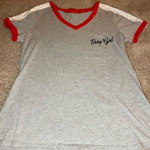 Gray and Red Baby Girl V Neck Tee Shirt